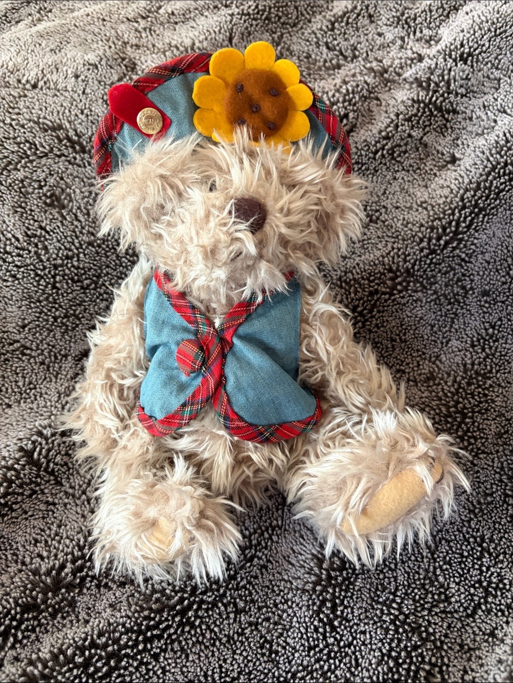 Vintage Blossom brass button bear collection plush stuffed animal bear